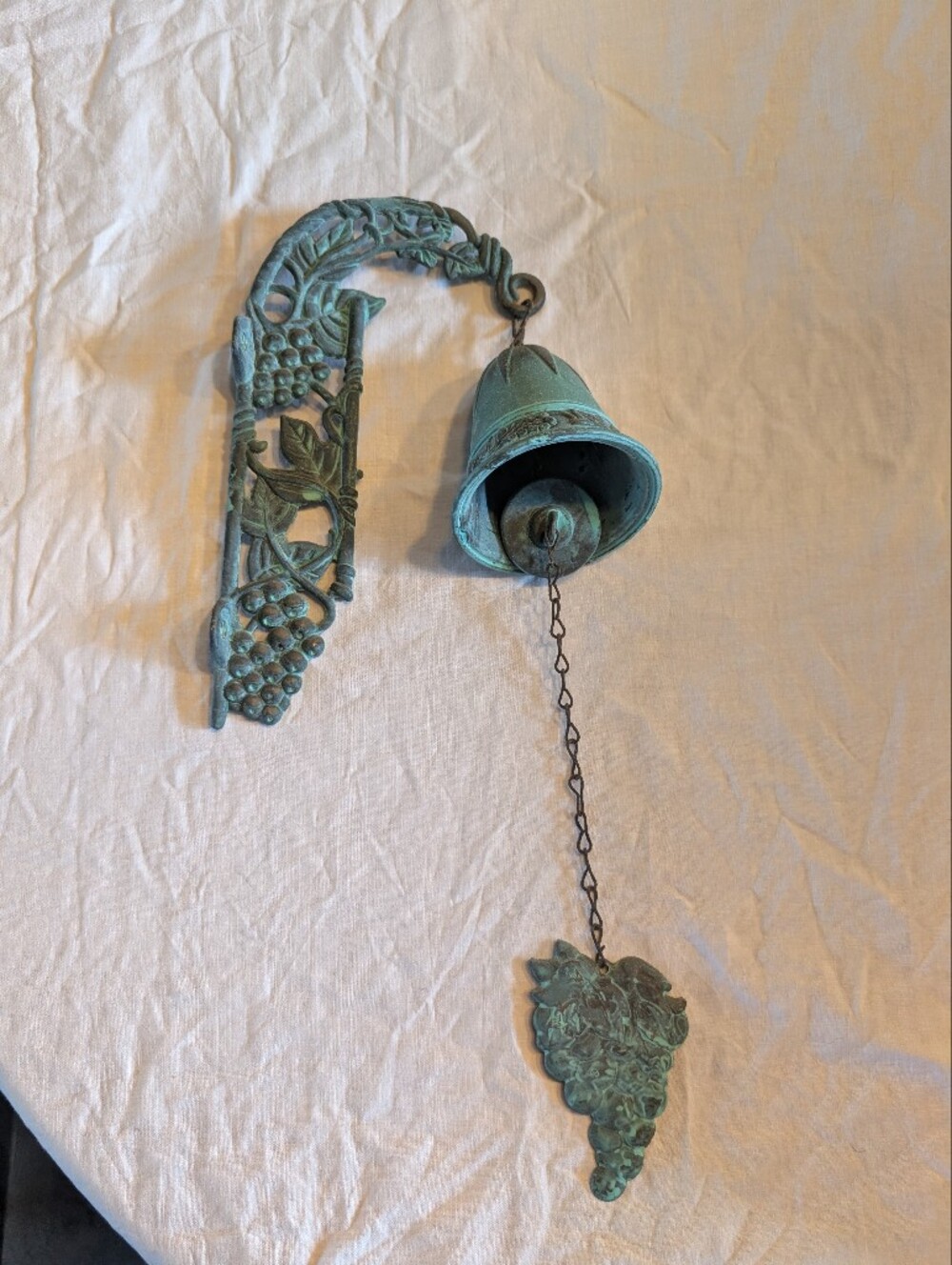 2/120$ Vintage Turquoise-Green Grapevine Hanging cast iron Bell